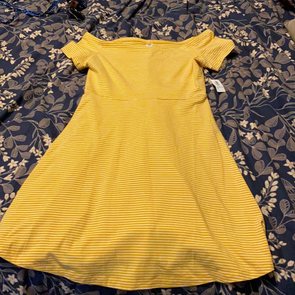 Gold and white striped dress